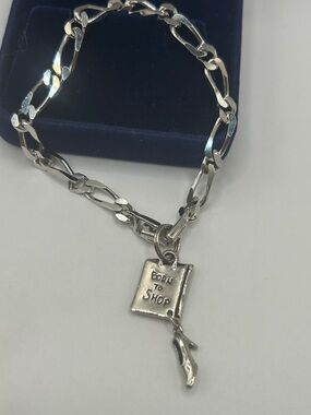 Monet Silver Link Bracelet with 'Born to Shop' Book and Shoe Charm
